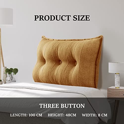 Rucener Oreiller Traversin Soutien Dorsal Gros Coussin Canapé Coussin Tête de Lit Dossier Traversin Gros Coussin Dossier Triangulaire Coussin de Coin Coussin de Lecture Jaune 100 CM