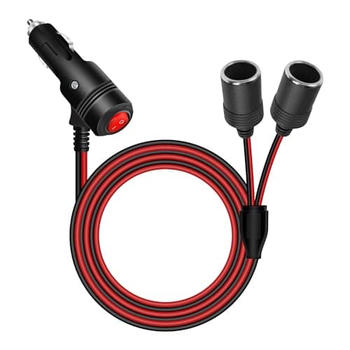RIIEYOCA Adaptateur répartiteur allume-cigare 12 V 24 V avec interrupteur marche/arrêt, allume-cigare de voiture 1 mâle vers 2 prises femelles Câble d'alimentation répartiteur en Y (1 m)