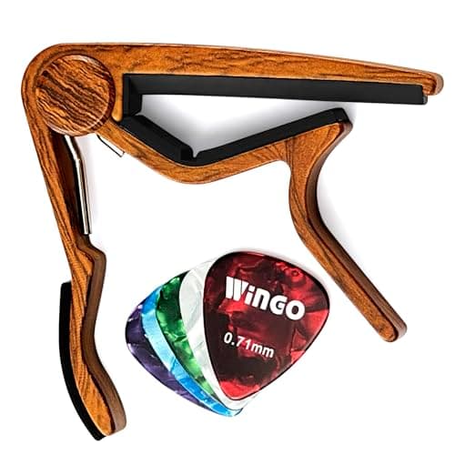 WiNGO Capodastre Guitare, Alliage Flat Classical Capo de Guitare Pour Corde en Nylon Guitare Classique Avec 5 Médiators, Couleur Bois.