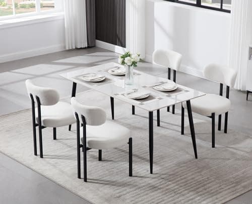 Wahson Chaises de Salle a Manger en Fausse Fourrure Lot de 2 Chaise Salle a Manger Moderne avec Pied Métal, Chaise de Cuisine sans Accoudoirs pour Salle à Manger/Salon, Blanc