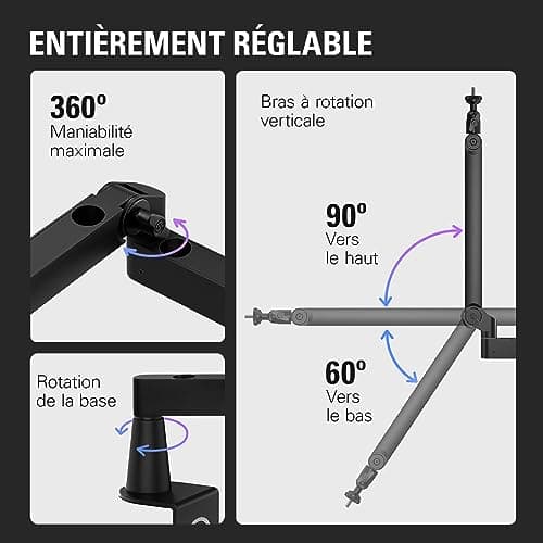Elgato Wave Mic Arm LP - Perche de micro haut de gamme compacte avec passe-câbles, pince pour bureau, fixation polyvalente, entièrement réglable, idéale pour podcasts, streaming, jeux, télétravail
