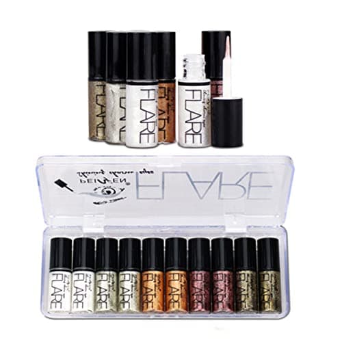 Allbestaye 10 pcs diamant paillettes eyeliner liquide set miroitement métallique Kit de maquillage étanche fard à paupières (10 PCS)