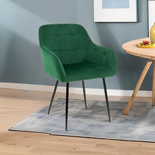 Higliocas Chaise Salle a Manger Lot de 4 - Fauteuil de Cuisine Velours Vert - Chaise Accoudoirs Moderne Rembourrées avec Pieds en Métal, Vert-4