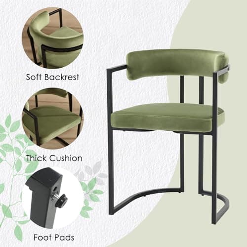 Wahson Chaises de Salle a Manger en Velours Lot de 2 Chaise Salle à Manger avec Accoudoirs Dossier Chaise de Cuisine Pied en Métal, Chaise Velours pour Salle à Manger/Restaurant, Vert