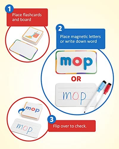 Coogam Cartes de vocabulaire avec lettres magnétiques ABC, pour apprendre à écrire des mots à vue CVC, jouet éducatif, cadeau pour enfants de 3, 4, 5 ans