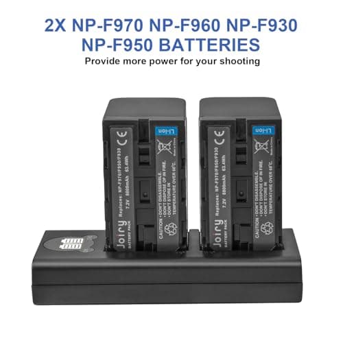 2 X NP-F970, NP-F960, NP-F930, NP-F950 Batterie de Rechange et Chargeur Double Compatible avec Sony DCR-VX2100, DSR-PD150, DSR-PD170, FDR-AX1, HDR-AX2000, HDR-FX1, HDR-FX7