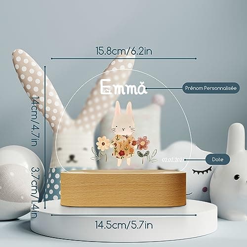 Giftove Veilleuse Bébé Personnalisé avec Prénom & Date, Cadeau Naissance Fille Original, Cadeau Fille de Bapteme/Nouveau né, Lampe Bebe Personnalisé Lampe Chevet Enfant, Deco Chambre Bebe Fille
