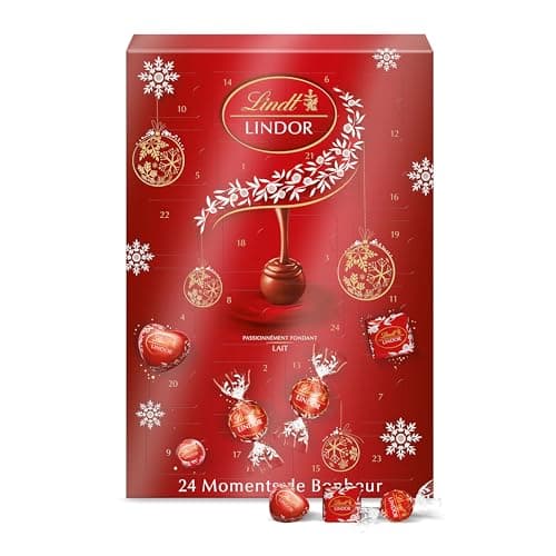 Lindt - Calendrier de l'Avent LINDOR - Assortiment de Chocolats au Lait - Cœur Fondant - Idéal pour Noël, 268g