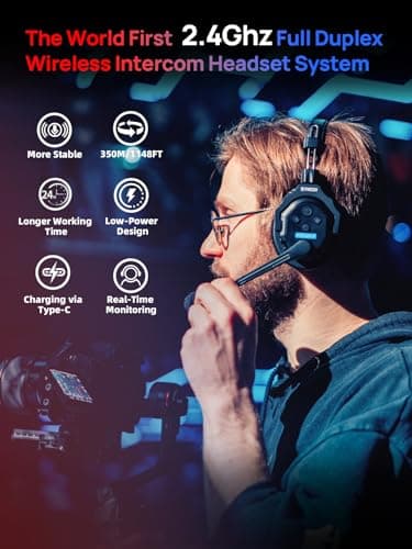 SYNCO Xtalk X5 Casque Intercom Full Duplex Système, 2.4G Casque Communication sans Fil Intercom Système 350m avec 1 Maître et 4 Casques Esclave