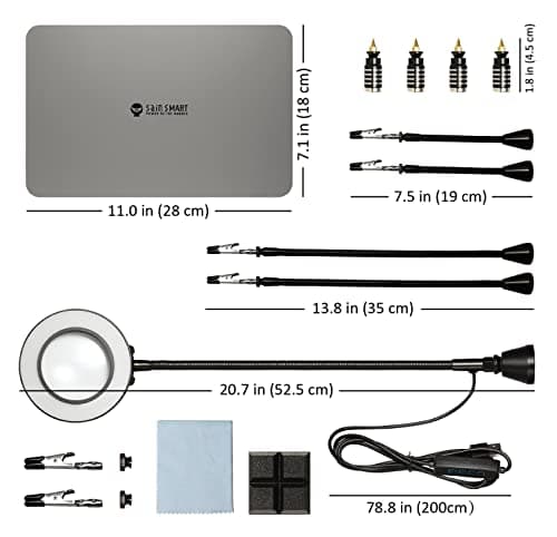 SainSmart Station de soudage magnétique avec une base plus grande de 28 x 18 cm, lampe loupe LED 5x, 4 supports de circuit imprimé et 4 mains d'aide magnétiques flexibles