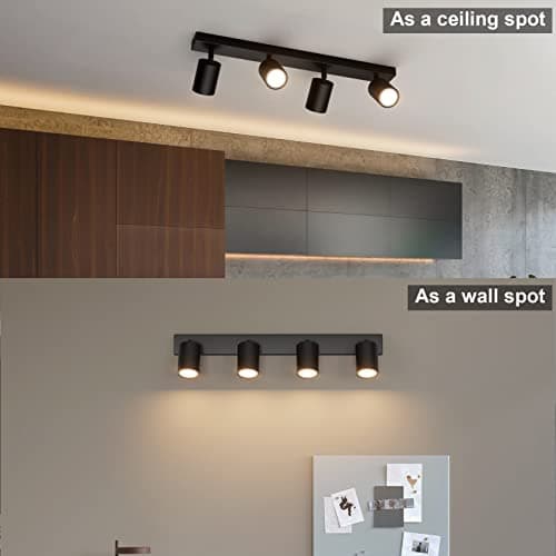 Klighten Spot Plafond GU10, Plafonnier 4 Spots Noir Orientable, Moderne Luminaire Plafonnier, Éclairage de Plafond Interieur pour Cuisine, Chambre, Salon, Longueur: 54 cm, Ampoule non Incluse