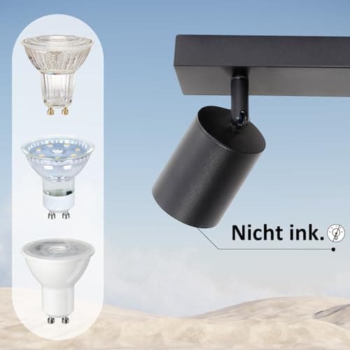 ZMH Plafonnier LED Spot de Plafond Noir : Plafonnier GU10 Spots 6 Ampoules, Spots de Plafond Orientables à 330°, Lampe de Couloir Moderne, Spot Mural Industriel pour Salon, Chambre, sans Ampoule
