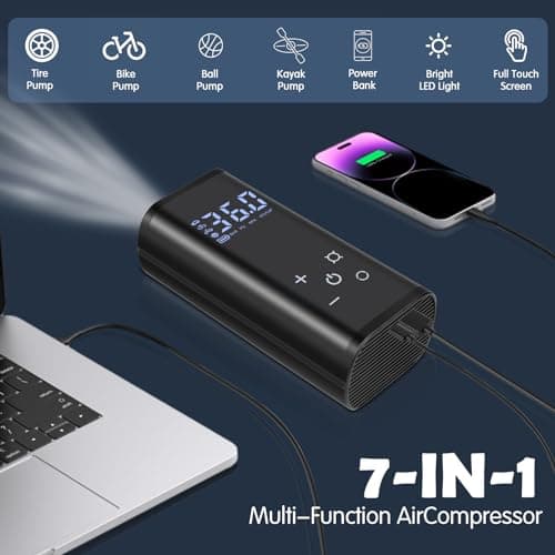 YUGUANG Gonfleur de Pneu Compresseur d'air Portable Pompe à air pour Voiture, 6000mAh Compresseur d'air électrique de Pompe à air sans Fil 150 PSI avec écran Tactile/éclairage pour Moto Auto Vélo.