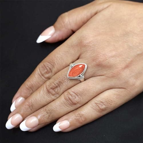 Jeweloporium Bague en argent 925 pour femme Taille 54 Marron Pierre de soleil dorée Pierre Précieuse Costume Bague en argent Action de grâces Cadeau Ancien Bijoux