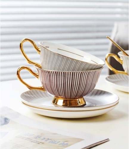 HUAMu Ensemble Tasse Soucoupe Porcelaine Anglaise à la Cendre d'os, Bone Chine Service à Thé Café,avec Cuillère,Vin rouge- 1 Set 200ml