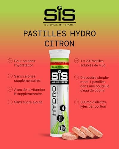 Science in Sport Hydro Tablettes 20 pièces Fraise-Lime - Tablettes d'Électrolytes, Vegan & sans gluten, Avec minéraux et vitamines pour un équilibre électrolytique et hydrique