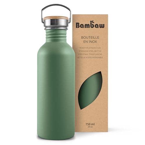 Bambaw Gourde Inox 750 ml, Bouteille d'Eau Verte, Gourde Sport Non-Isotherme, Gourde Acier Inoxydable 750 ml, Gourde Reutilisable – Vert Sauge