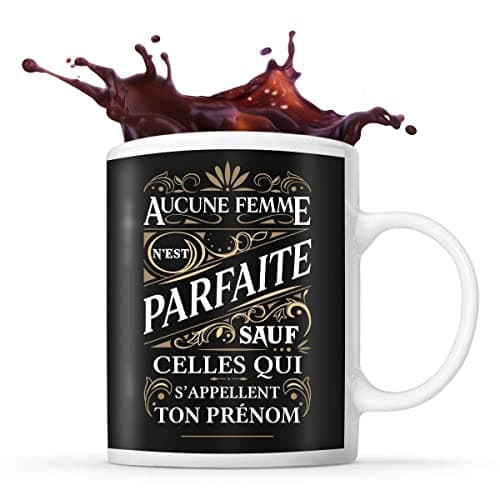 Planetee Mug prénom personnalisable Aucune femme n'est parfaite sauf | Tasse personnalisée humour fun et drôle pour idée cadeau originale