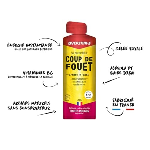 Overstim.s - Gel Coup de Fouet (10 sachets) -Gel énergétique pour le sport (vélo, course à pied...) - Energie instantanée - Efforts intenses - passages difficiles - 100 kcal/gel - Saveur Fruits rouges