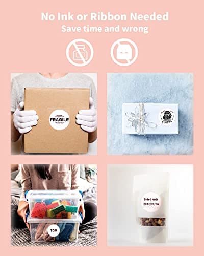 Phomemo Lot de 750 étiquettes rondes roses - Compatible avec MUNBYN, Phomemo, Polono, Imprimante d'étiquettes sans BPA - Étiquettes thermiques autocollantes pour logo, code