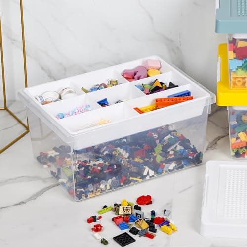 Greentainer Bacs de rangement avec couvercles pour boîte à jouets Lego Cube pour enfants, boîtes empilables en plastique avec plateau amovible, conteneurs d'artisanat pour blocs de construction,