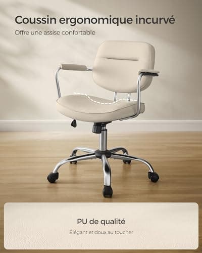 SONGMICS Chaise de Bureau, Chaise pivotante, Chaise de Bureau, Ergonomique, accoudoirs individuels, Fonction d'inclinaison, Hauteur réglable, Chambre à Coucher, Bureau, Beige Cappuccino OBG033W01