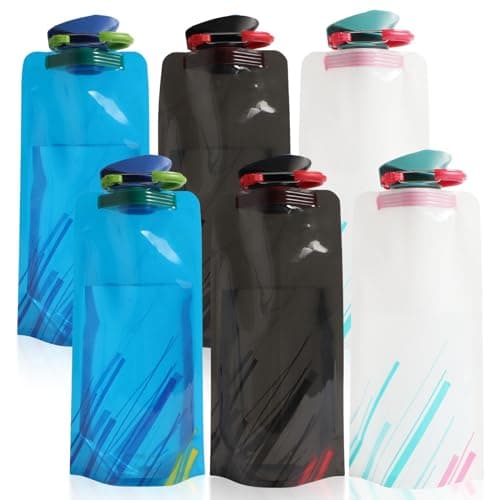 Gourde pliable 700ML,6 Pièces bouteille pliable gourde souple avec bouton-pression,gourde souple running gourde running bouteille d'eau,Bouteille d'eau pliable pour le voyage