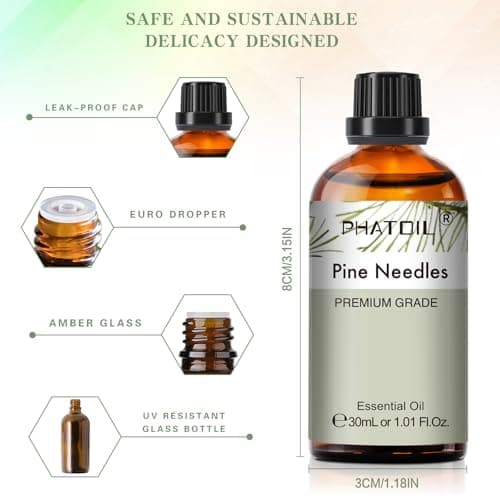 PHATOIL Huile Essentielle Aiguilles de Pin 30 ml, Huile Essentielle pour Diffuseur Aromathérapie Pure Naturelle, Huile de Pin pour Humidificateur, Bougies