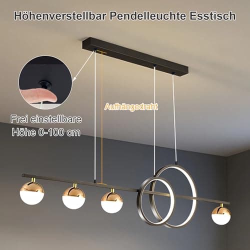 WHLL Suspension Luminaire LED Moderne Lustre Cuisine Dimmable Luminaires Intérieur Salle à Manger Hauteur Reglable Suspensions D'éclairage Intérieur Lustre Salle à Manger avec Telecommande Noir 95cm