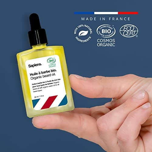 Sapiens Barbershop Kit Barbe Homme Made in France - Coffret Soin Barbe avec Huile Barbe et Baume Barbe BIO, Brosse à Barbe et Peigne, Pochette - Coffret Cadeau Homme