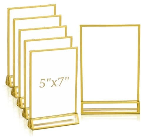 Cadres Photo, 6PCS 5x7 Pouces (13x18cm) Présentoirs Comptoir Cadres Photo Doré Transparent Double Face Acrylique Centres Table Présentoir Promotionnel Fête Mariage Restaurant Mariage Double Face