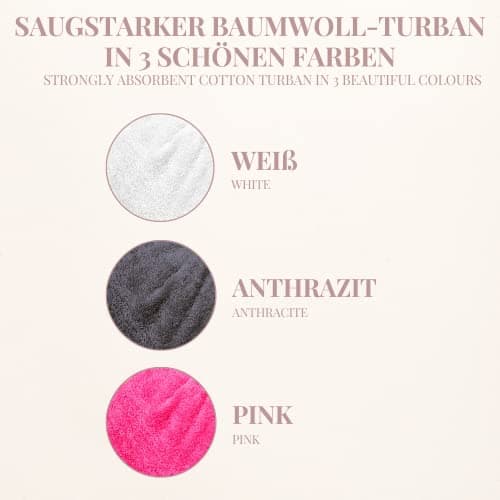 Carenesse Cheveux Turban tête Gris Anthracite avec Bouton 100% Coton, 24 x 70 cm, Serviette pour Cheveux, Chiffon Sec, Serviette de tête, Serviette pour Les Cheveux, Serviette à Cheveux