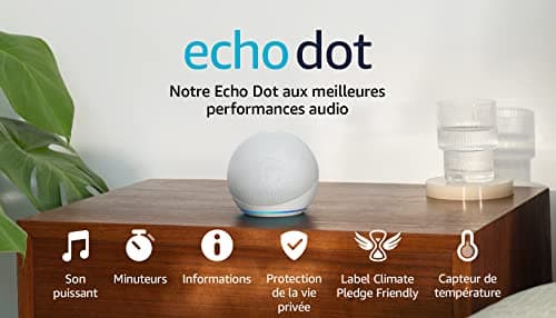 Echo Dot (Nouvelle génération) | Enceinte connectée Bluetooth et Wi-Fi au son puissant encore plus imposant, avec Alexa | Blanc