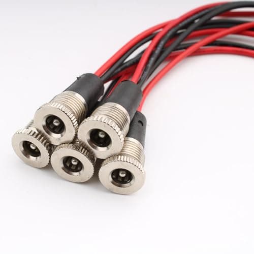 RUNCCI-YUN Lot de 5 Connecteur DC 5,5 x 2,1mm Connecteur Alimentation À Souder, DC d'alimentation Connecteur, Connecteur Plug DC 12v 10A, Panneau Monture Connecteur(avec Ligne 15cm)