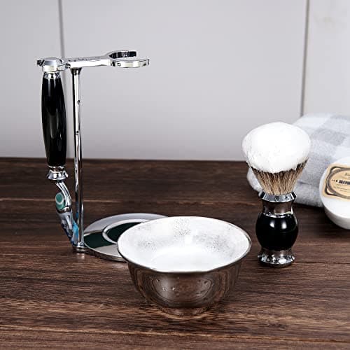 GRUTTI- Ensemble de blaireaux de rasage haut de gamme, avec porte-brosse et brosse luxueux, rasoir 3 couches pour ensemble de rasage