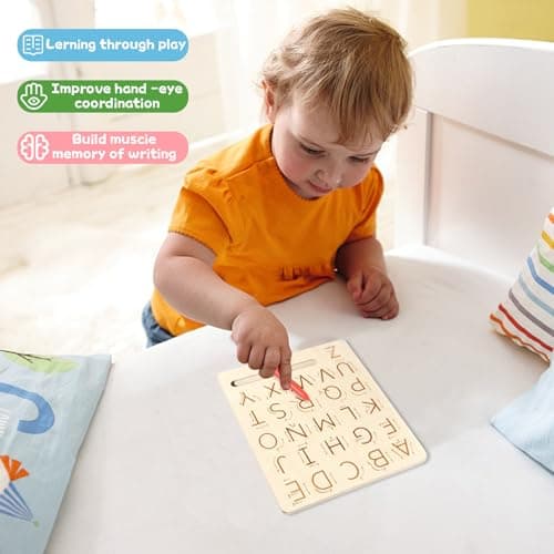 Planche de Traçage de Lettre en Bois Double Face, Lettres Trace ABC, Jouet Educatif Montessori pour Maternelle, ABC Alphabet Game Lettres D'entraînement, Préscolaire Cadeau pour 3 4 5 Ans Enfants
