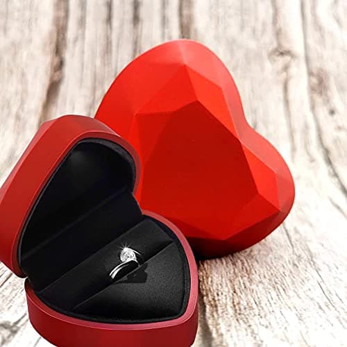 Boîte de Bague de Mariage, Boîte à Bague en Forme de Cœur en Velours, Forme de Coeur Boîte de Bague de Stockage de Mariage Saint Valentinpour Mariage, Fiançailles, Saint-Valentin (Rouge)