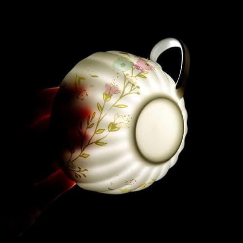 HUAMu Biene und Blumen Teetassen und Untertassen Keramik Teetasse Tasse Kaffee (1 Tasse und 1 Platte 1 cuillère)