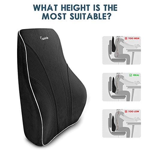 Tusscle Coussin Lombaire, Voiture Oreiller de Soutien du Dos en Mousse à Mémoire pour Bureau Chaise Fauteuil Roulant Siège d'Auto, Fournir Une Position Assise Confortable