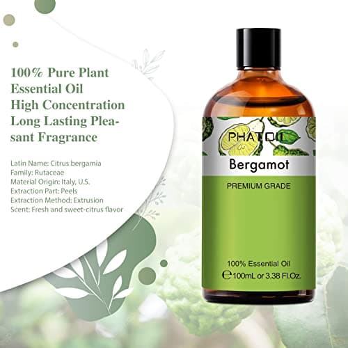 PHATOIL Huile Essentielle Bergamote 100 ML, Huile Essentielle Pure Naturelle pour Diffuseur, Huile de Bergamote pour Aromathérapie, Humidificateur