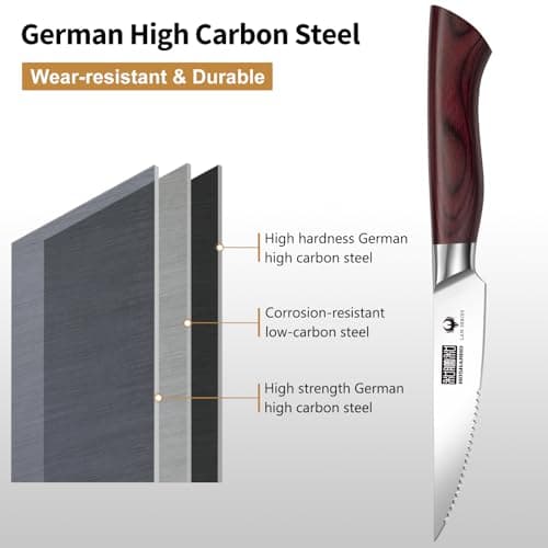HOSHANO Set de Couteaux à Steak, Couteaux de Table 8 Pièces, Set Couteaux a Steack Acier Inoxydable Allemand, Manche Bois Ergonomique, Cadeau de Fête des Pères/Fête des Mères