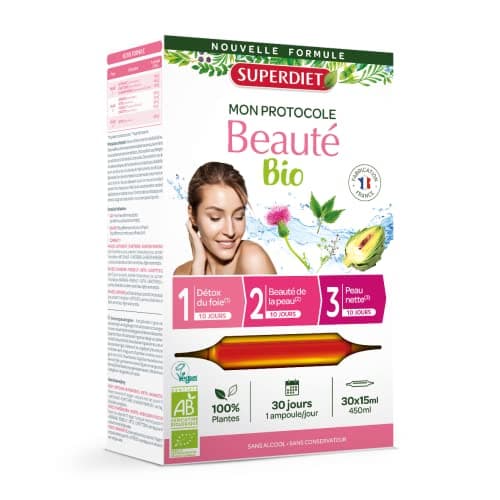 SUPERDIET - PROTOCOLE BEAUTÉ BIO - Beauté de la peau - 3 phases pour sublimer votre peau - 30 ampoules de 15 ml