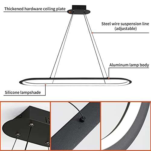 Suspension ovale moderne de table à manger, lustre, 100 cm, lampe suspendue à intensité variable avec télécommande, luminosité réglable de 10 % à 100 %, anti-éblouissement, avec fonction mémoire /