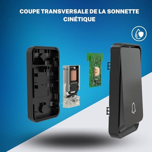 Bell4U Sonnette sans fil exterieur etanche - 2 destinataires - sonnette sans fil auto-alimentée 100 m, sonnette électronique étanche IP65, carillon lumineux LED, 52 mélodies, 4 niveaux de volume