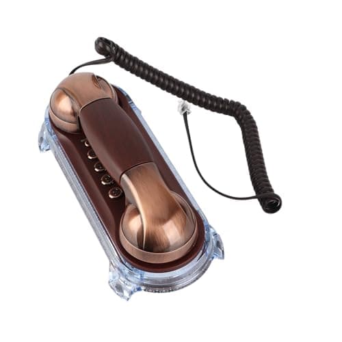 Retro Antique Téléphone Fixe avec rétroéclairage Bleu - Design Ergonomique - Boutons Ronds - Double Placement, Tapis antidérapant inférieur et Design Mural(cuivre Rouge)