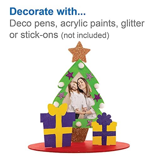 Baker Ross FC115 Cadres Photo en Bois de Noël - Lot de 4, Cadre Photo pour Enfants, Decoration Bois à Décorer, Bois a Peindre Enfant, Noel Enfant, Activites Manuelles pour Enfants