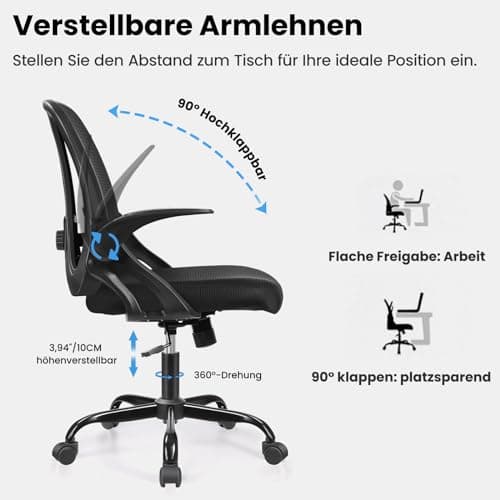 Razzor Chaise de Bureau, Fauteuil de Bureau Ergonomique avec Soutien Lombaire Réglable, Chaise d'ordinateur en Maille Respirante avec Accoudoirs Pliants, Fauteuil de Bureau Réglable en Hauteur