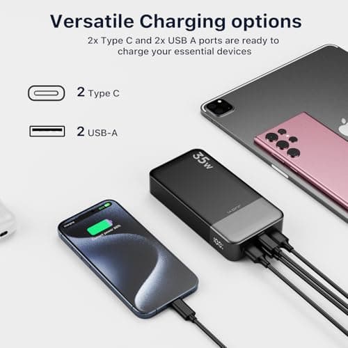 Chargeur Portable 20000mAh, JUOVI Chargeur Portable 35W, Chargement Rapide, PD3.0 QC4.0 Batterie Externe pour téléphone avec Affichage LED pour iPhone 16 15, Galaxy, Tablette, Switch, etc.