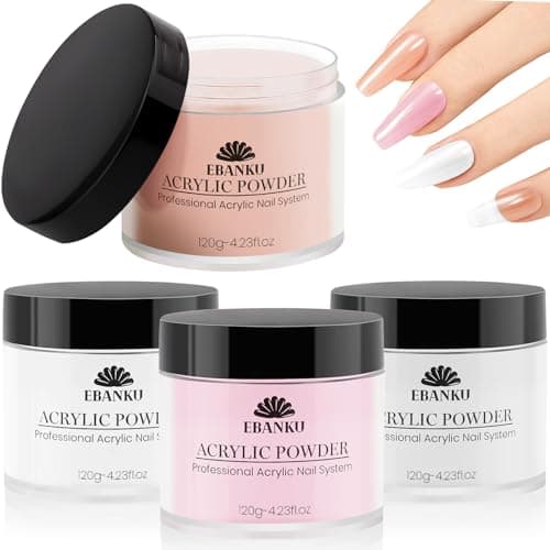 EBANKU Lot de 4 poudres acryliques 480 g, 4 couleurs poudre acrylique professionnelle pour extension acrylique des ongles, sculpture des ongles pas besoin de lampe à ongles