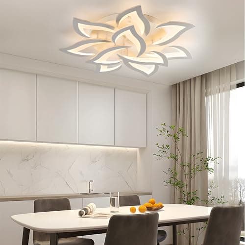 KAUCQI Lustre Salon Plafonnier LED, Moderne Petal Lampe De Plafond LED, Φ85CM 60W, Dimmable 3000K - 6000K, Panneau Acrylique Lumières de Plafond for Living Room, Hall d'entrée, Chambre